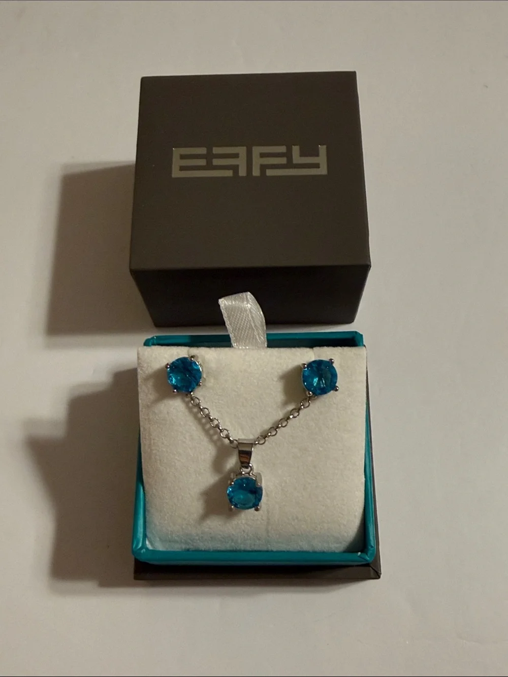 Effy Blue Topaz Gemstone Necklace and Stud Earrings Set with Signature Box